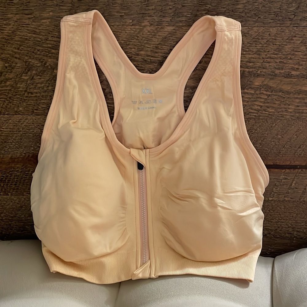 WANAYOU Women's Zip Front Wireless Sports Bra Flesh Size XXL NWT